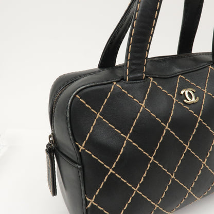 CHANEL Wild Stitch Leather Hand Bag Black A14692