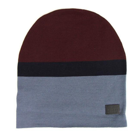 Gucci  GG Logo Striped Beanie Burgundy Blue Black