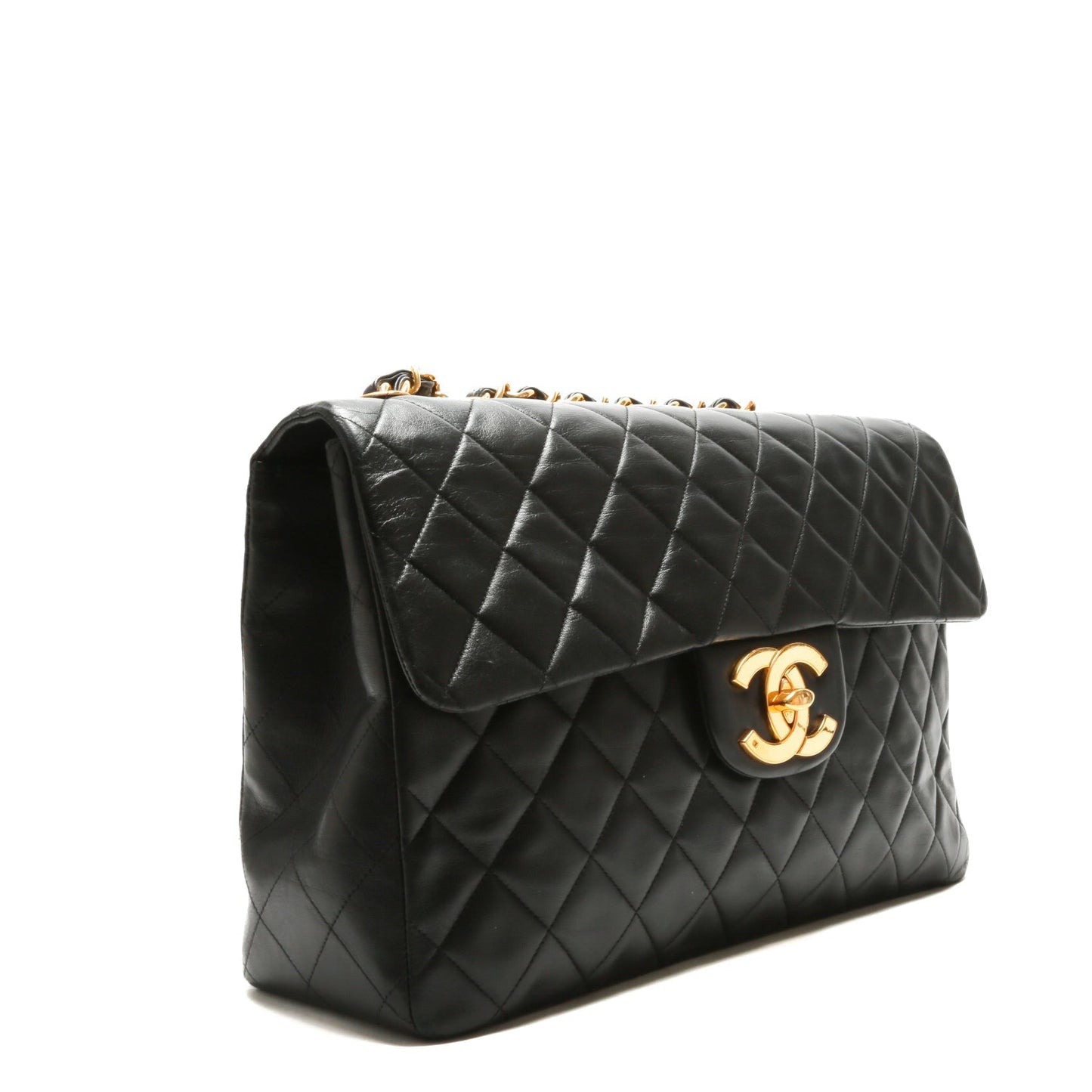 CHANEL Vintage Classic Jumbo XL Single Flap - Black Lambskin w/Gold