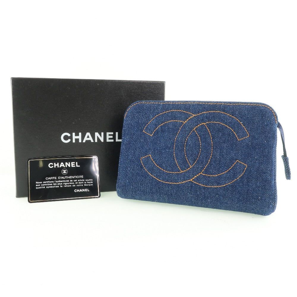 Chanel CC Denim Cosmetic Pouch Denim Vanity Bag in New Condition