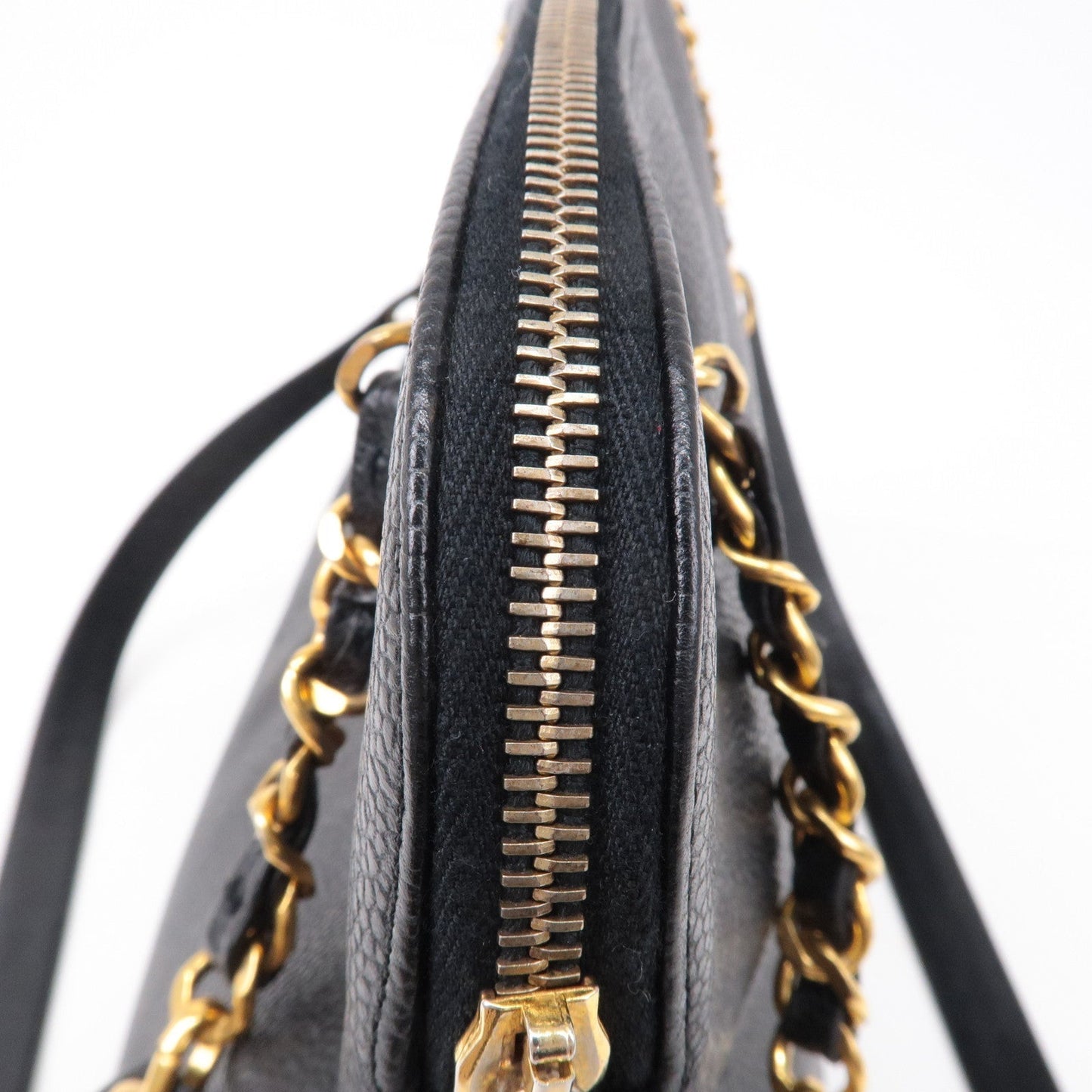 CHANEL Caviar Skin Chain Tote Bag Black Gold Hardware A03578