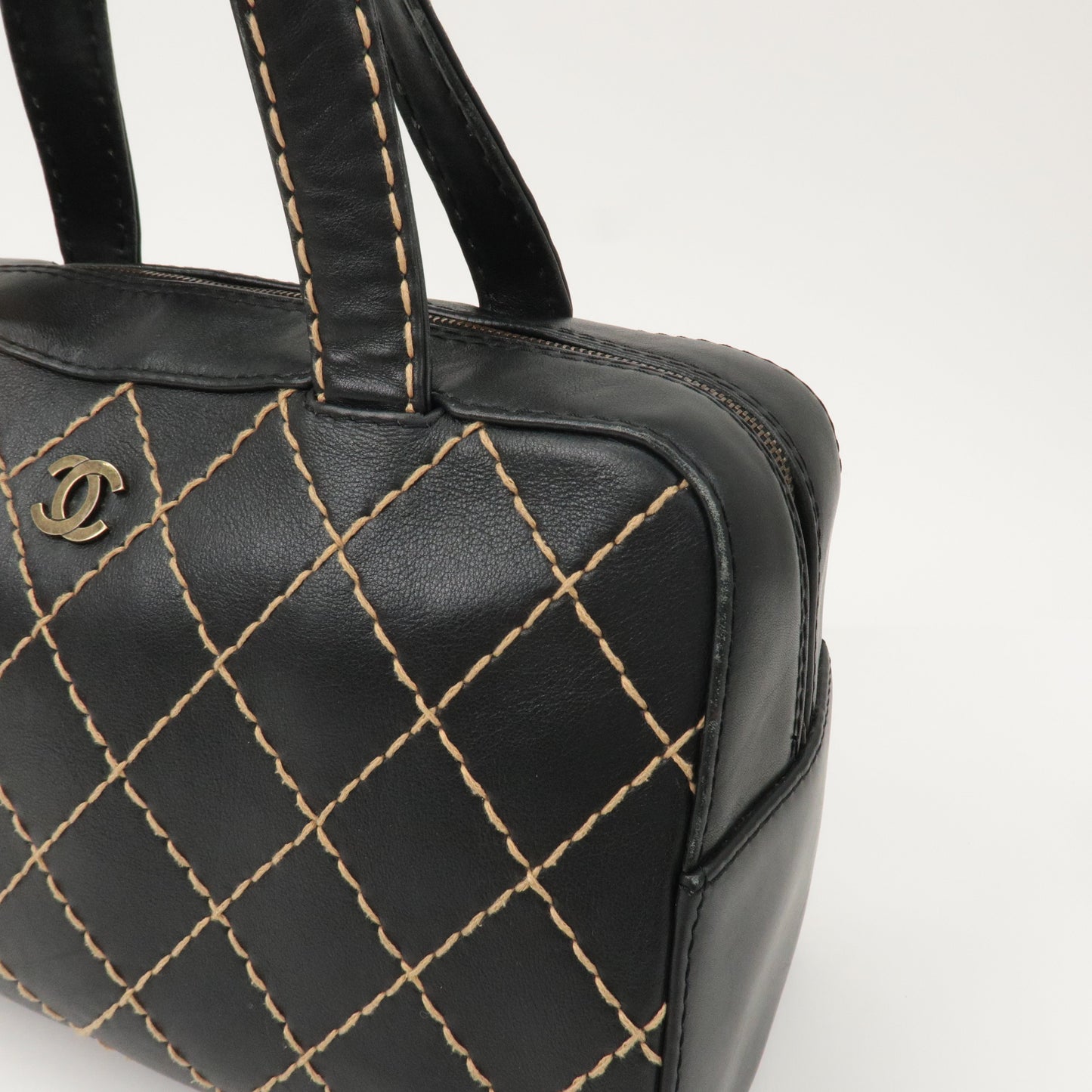 CHANEL Wild Stitch Leather Hand Bag Black A14692