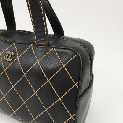 CHANEL Wild Stitch Leather Hand Bag Black A14692
