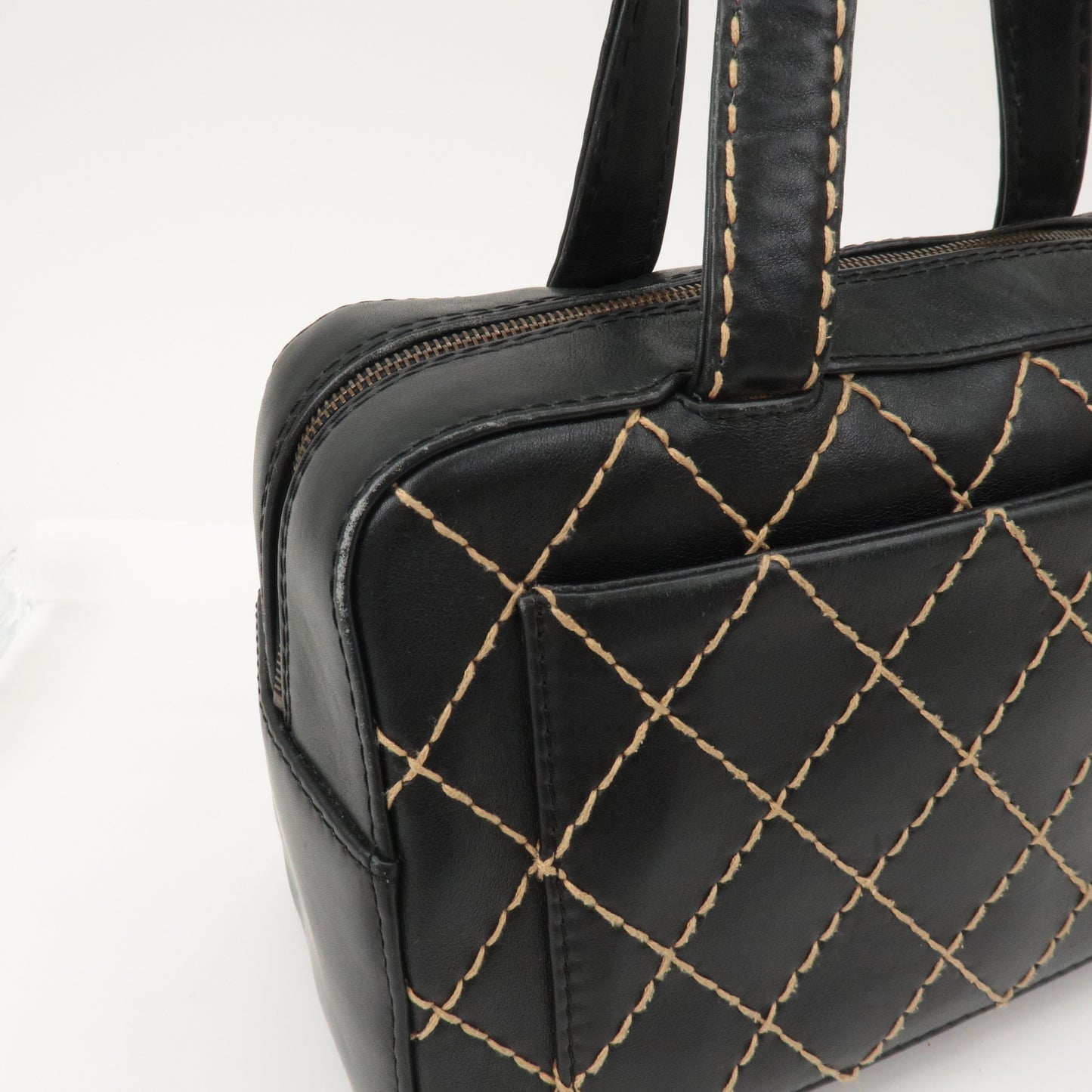 CHANEL Wild Stitch Leather Hand Bag Black A14692