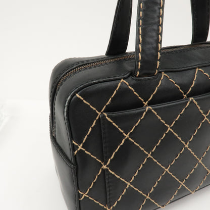 CHANEL Wild Stitch Leather Hand Bag Black A14692