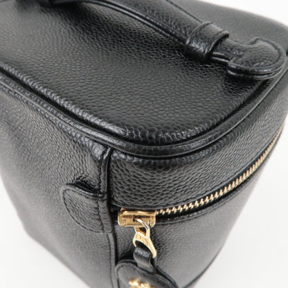 CHANEL Caviar Skin Vanity Bag Hand Bag Cosmetic Pouch Black A01998
