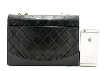 CHANEL Vintage Classic Chain Shoulder Bag Black Quilted Flap Lamb i93