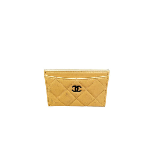 Chanel Vintage Lambskin Quilted Dark Beige CC Card Holder