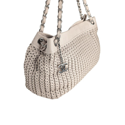 Chanel Vintage CC Charm Beige Woven Leather Tote