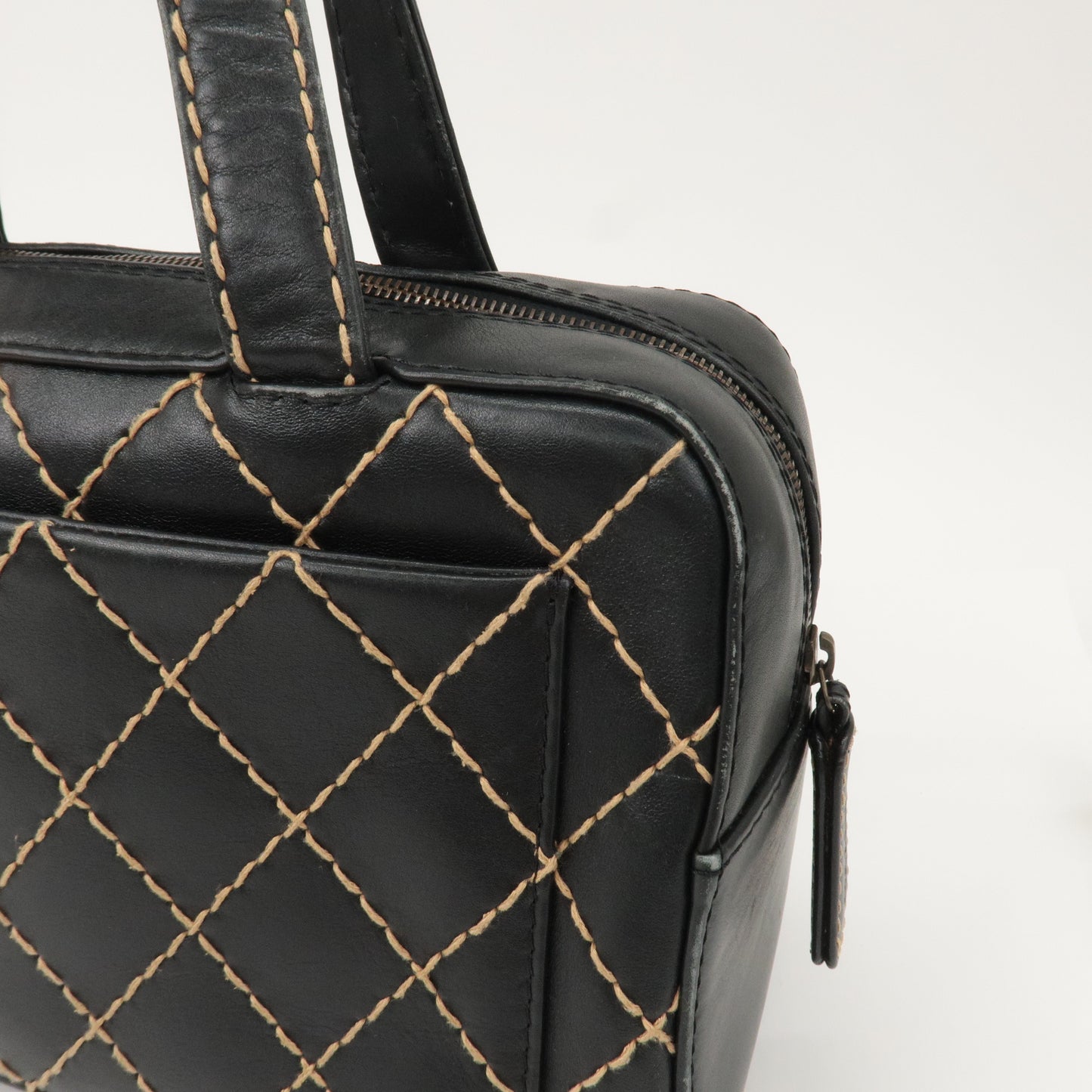 CHANEL Wild Stitch Leather Hand Bag Black A14692