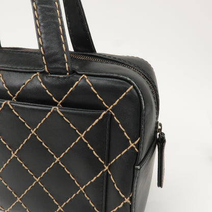 CHANEL Wild Stitch Leather Hand Bag Black A14692
