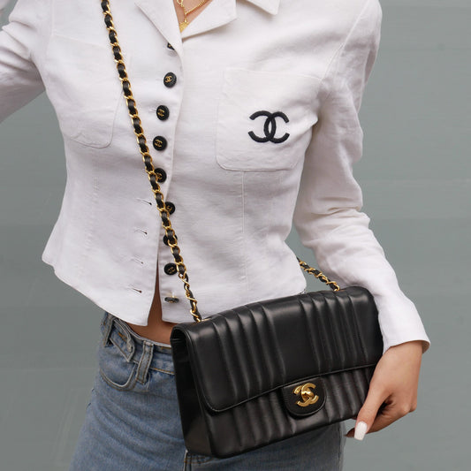CHANEL Mademoiselle Chain Shoulder Bag Black Lambskin