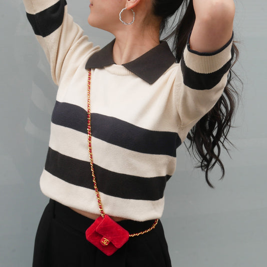 CHANEL 1989-1991 Red Velvet Classic Flap Micro
