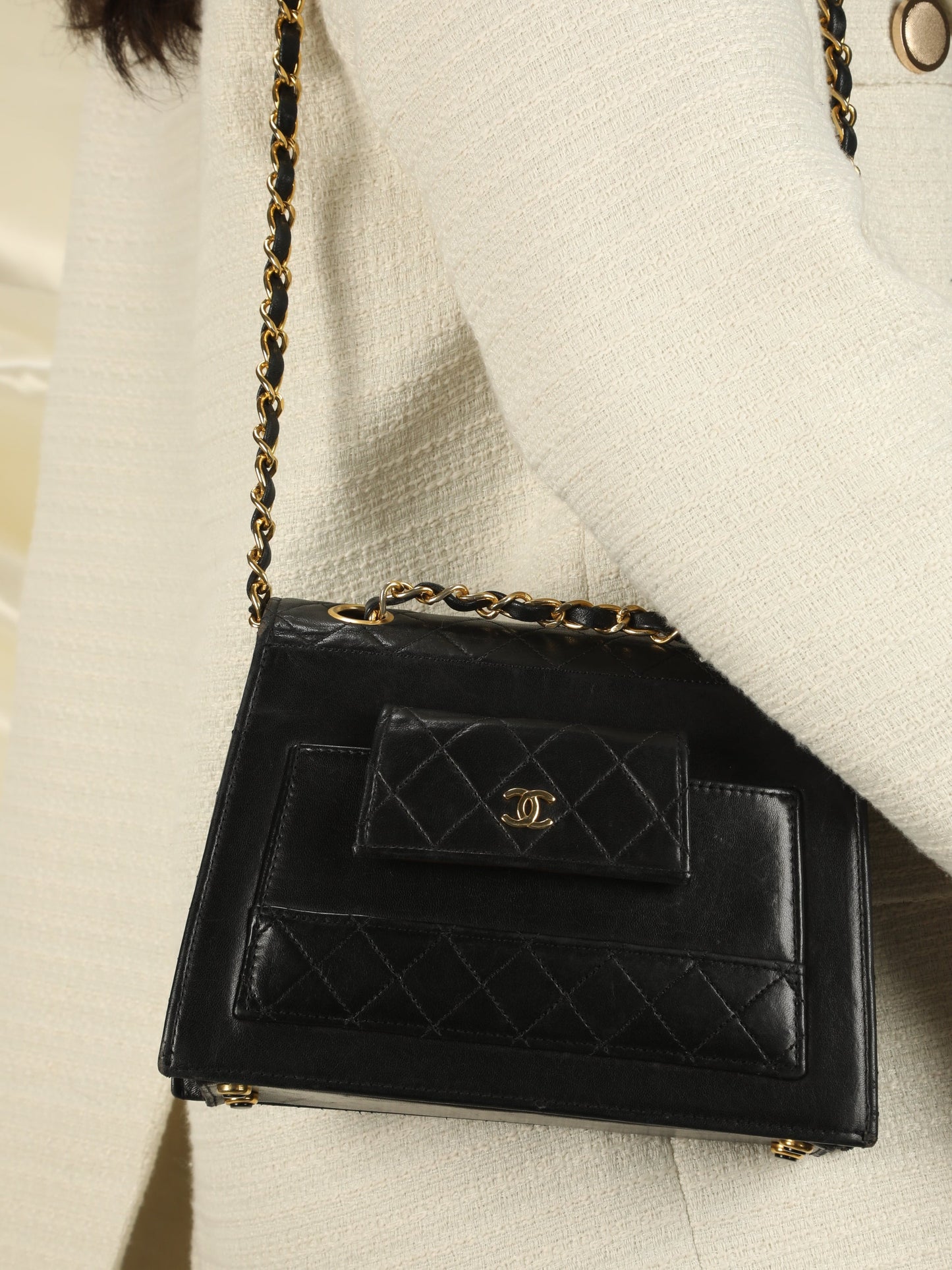 Extremely Rare Chanel Trapezoid Lambskin Bag with Wallet