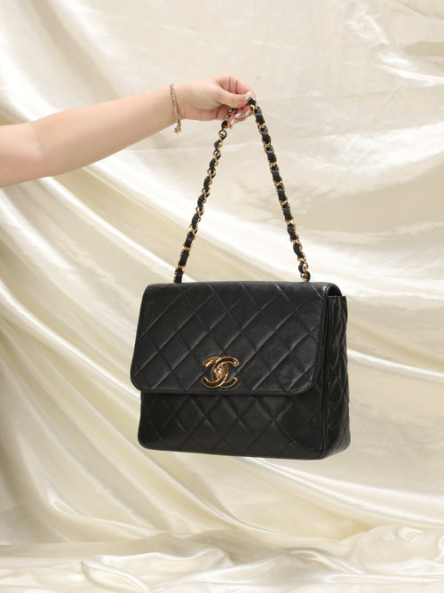 Extremely Rare Chanel XL Logo Caviar Turnlock Flap Bag