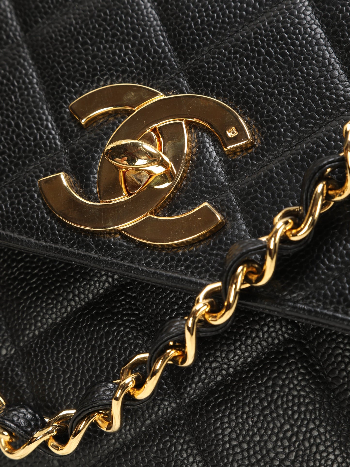 Extremely Rare Chanel XL Logo Caviar Turnlock Flap Bag