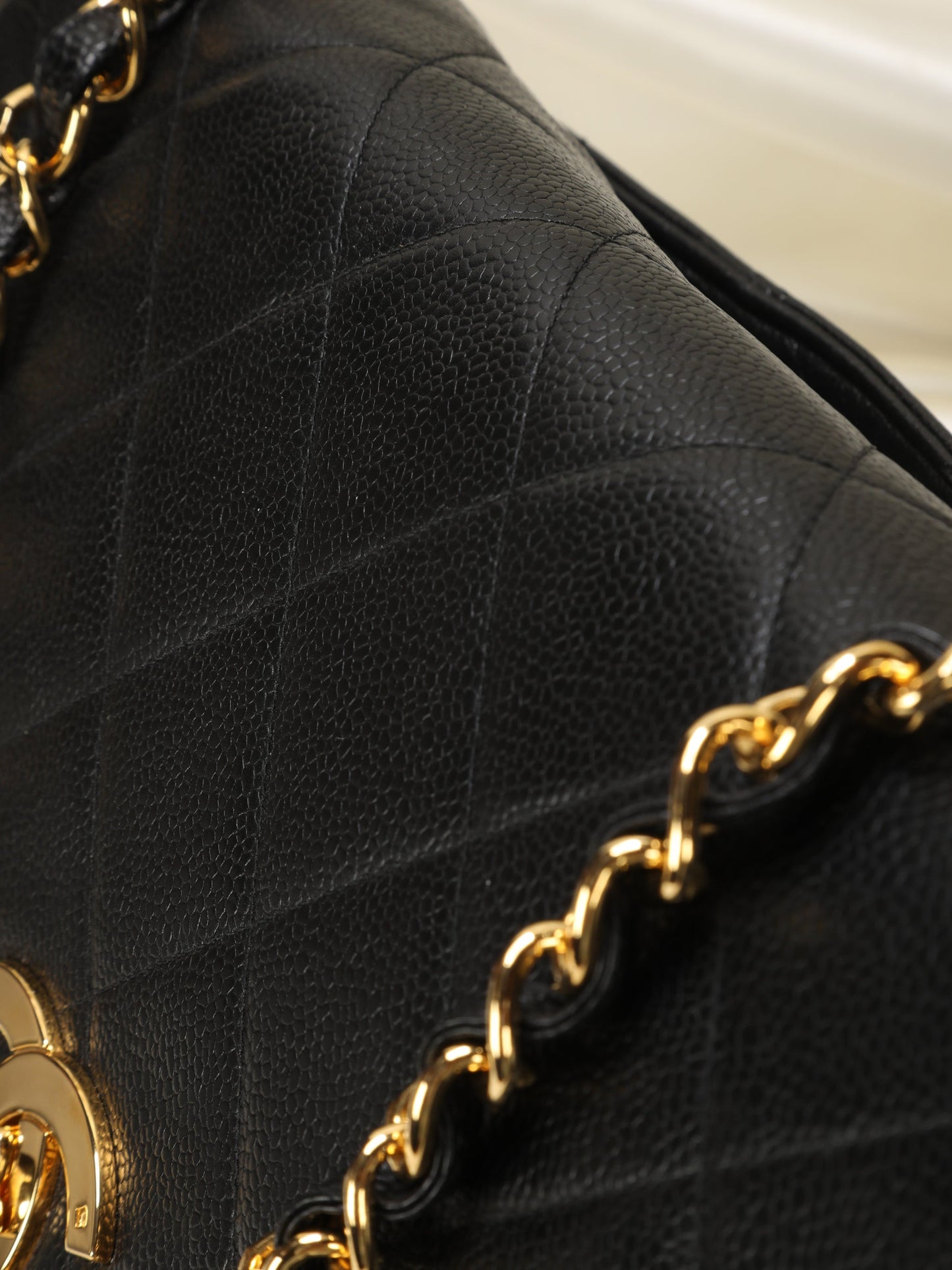 Extremely Rare Chanel XL Logo Caviar Turnlock Flap Bag