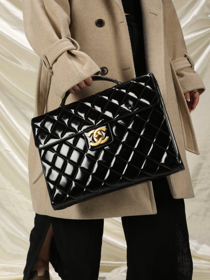 Chanel XL Logo Quilted Patent Top Handle