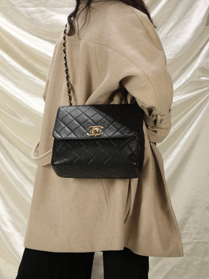 Extremely Rare Chanel XL Logo Caviar Turnlock Flap Bag