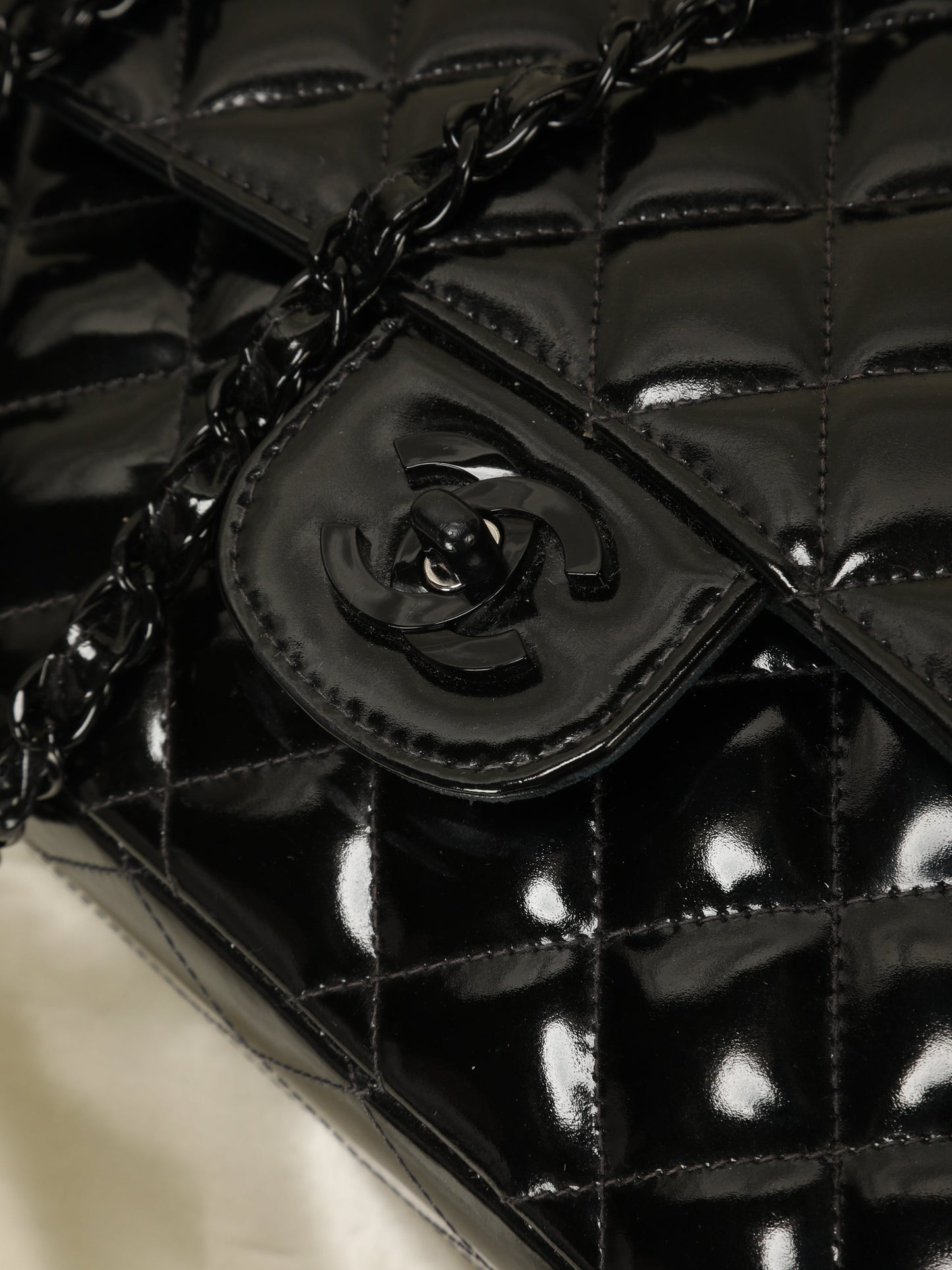 Extremely Rare Chanel Patent All Black Flap Bag