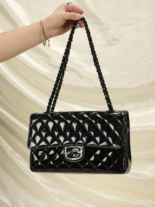 Extremely Rare Chanel Patent All Black Flap Bag