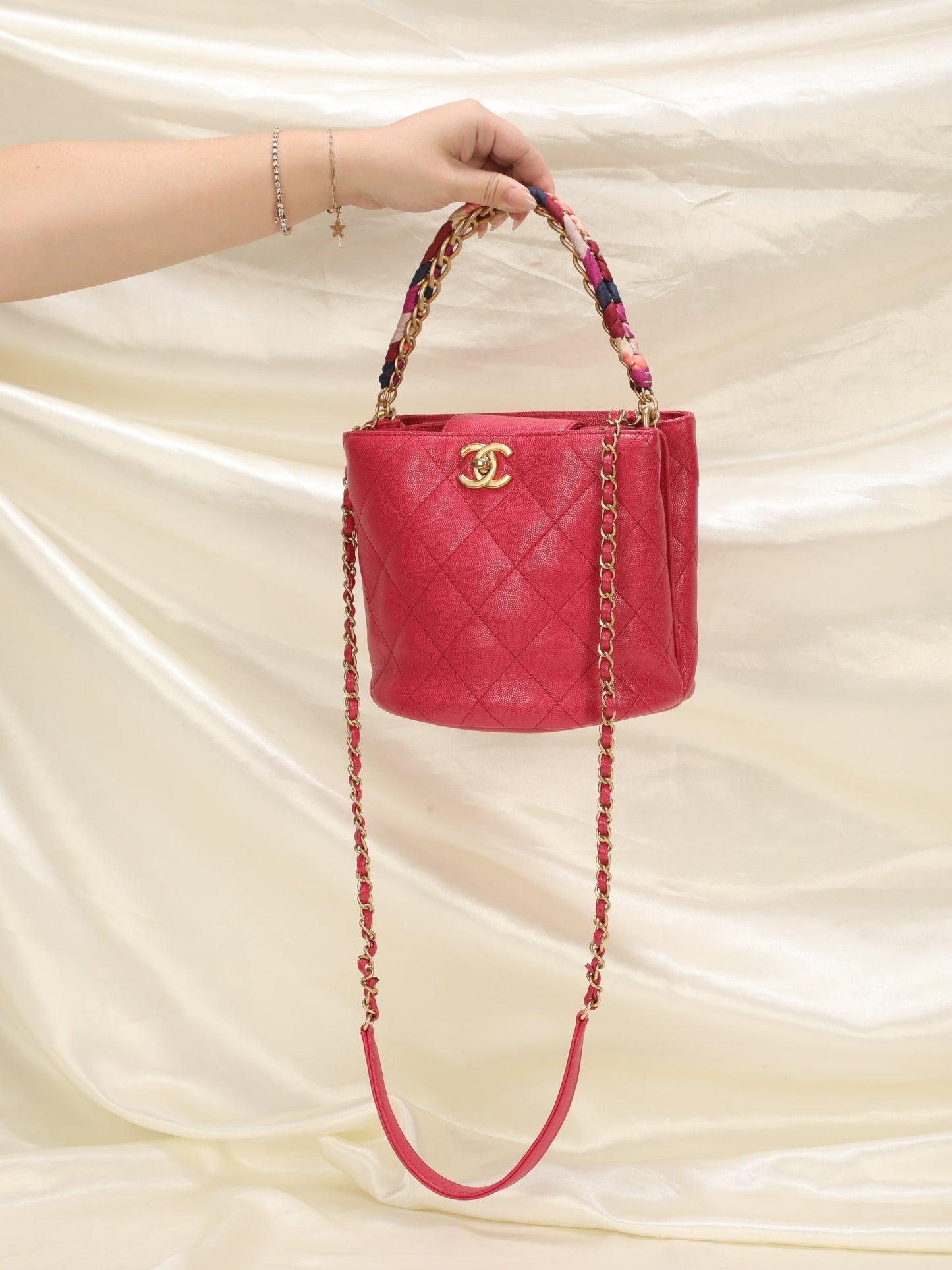 Chanel Caviar 2019 Scarf Chain Bucket Bag