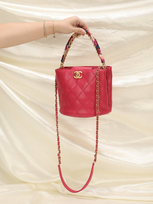 Chanel Caviar 2019 Scarf Chain Bucket Bag