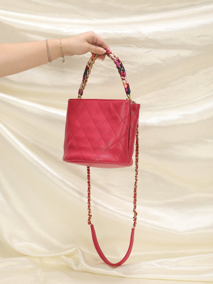 Chanel Caviar 2019 Scarf Chain Bucket Bag