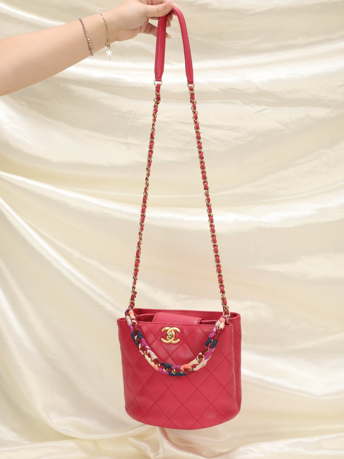 Chanel Caviar 2019 Scarf Chain Bucket Bag