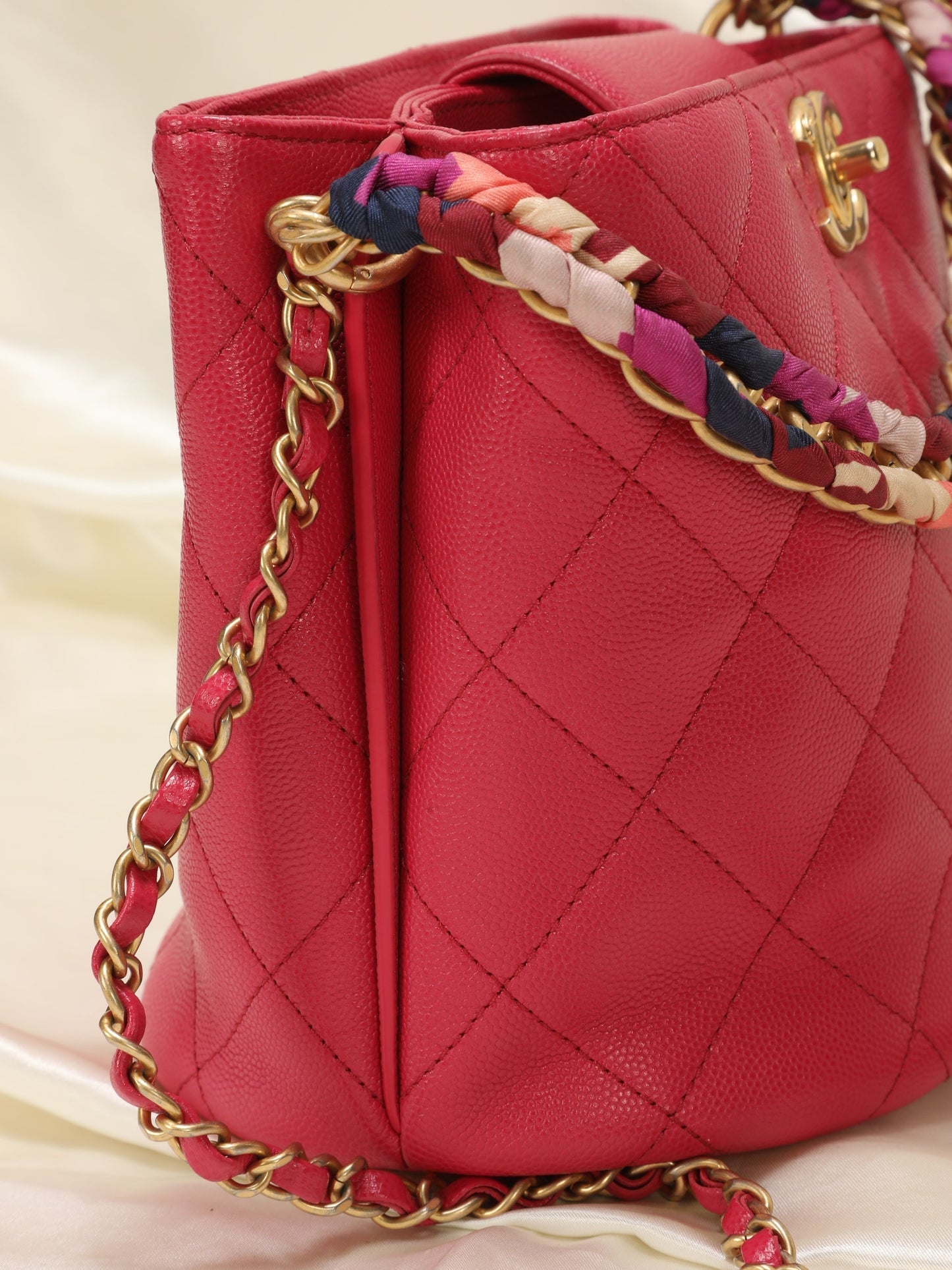 Chanel Caviar 2019 Scarf Chain Bucket Bag