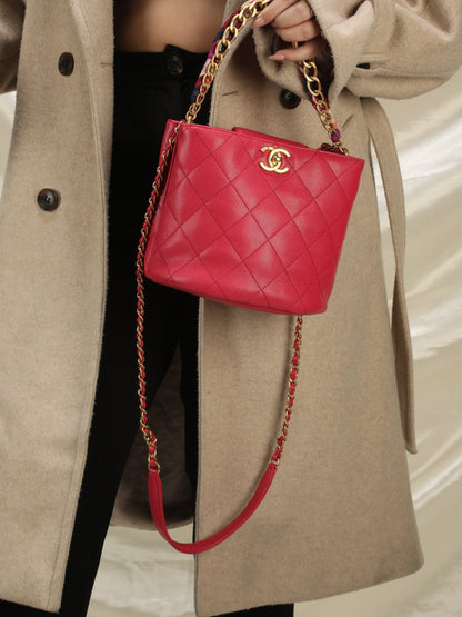 Chanel Caviar 2019 Scarf Chain Bucket Bag