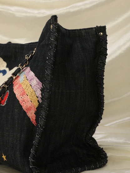 Extremely Rare Limited Edition Chanel Denim Embroidered Tote