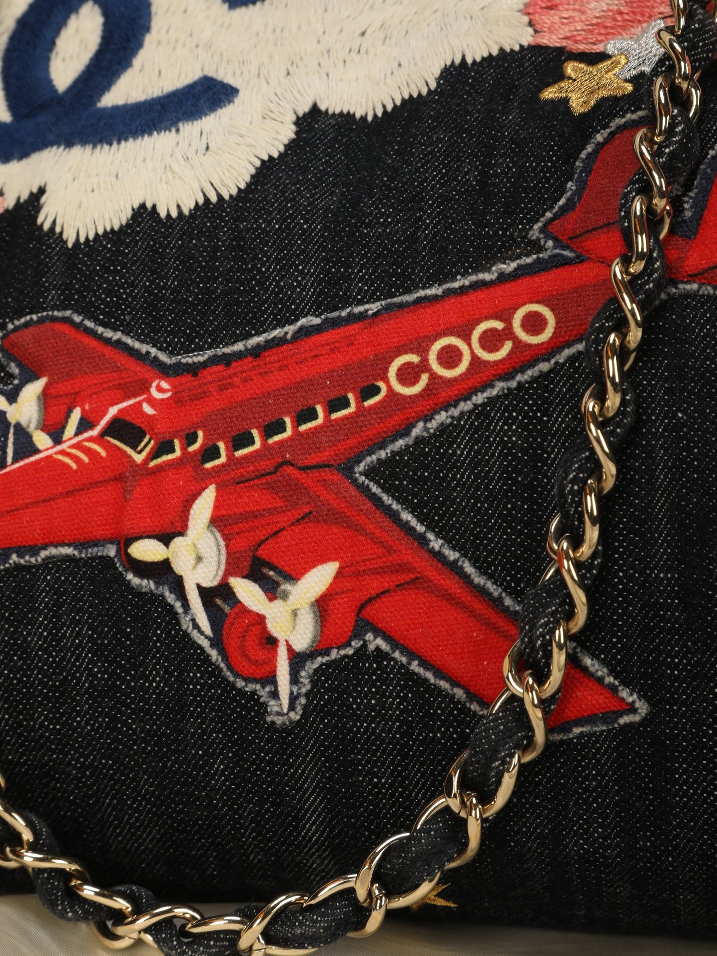 Extremely Rare Limited Edition Chanel Denim Embroidered Tote