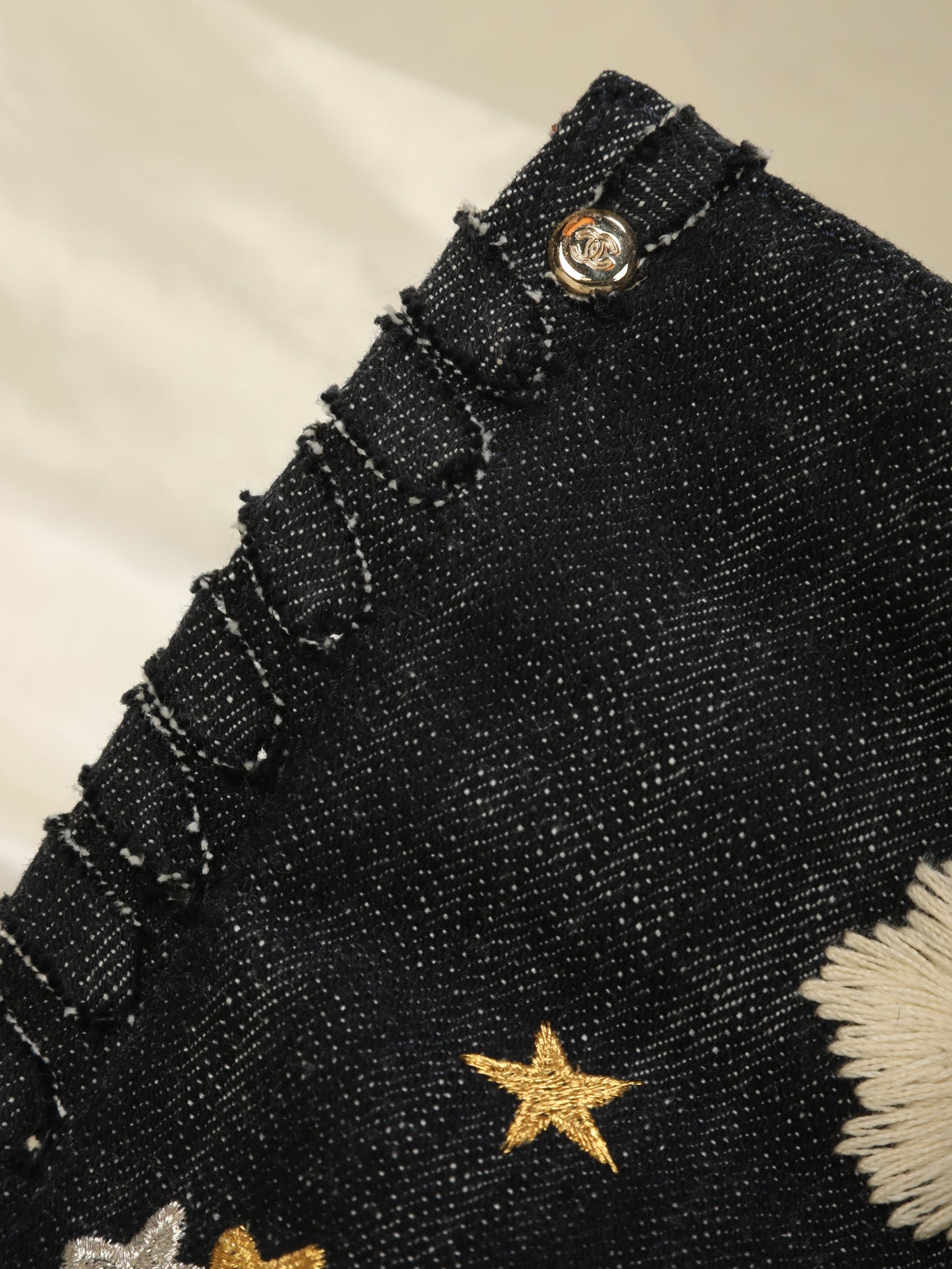 Extremely Rare Limited Edition Chanel Denim Embroidered Tote