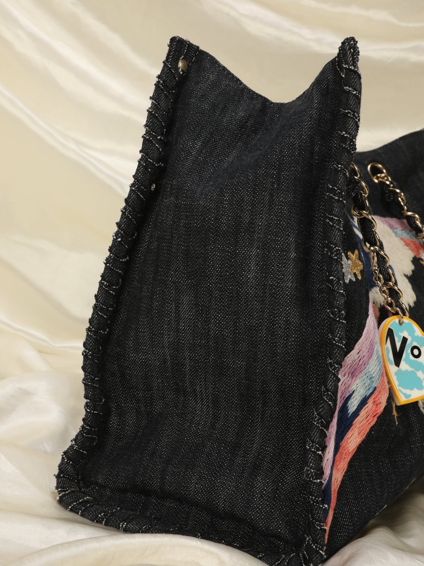 Extremely Rare Limited Edition Chanel Denim Embroidered Tote