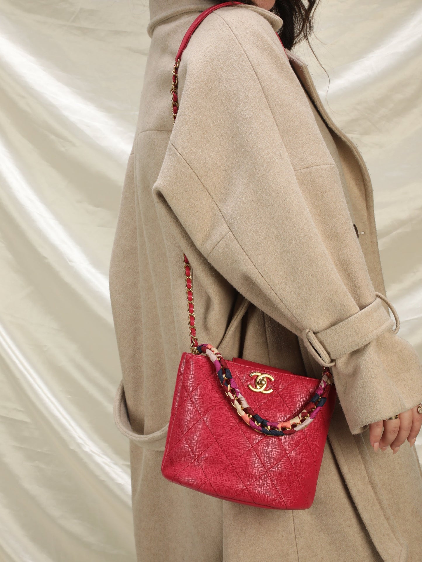 Chanel Caviar 2019 Scarf Chain Bucket Bag
