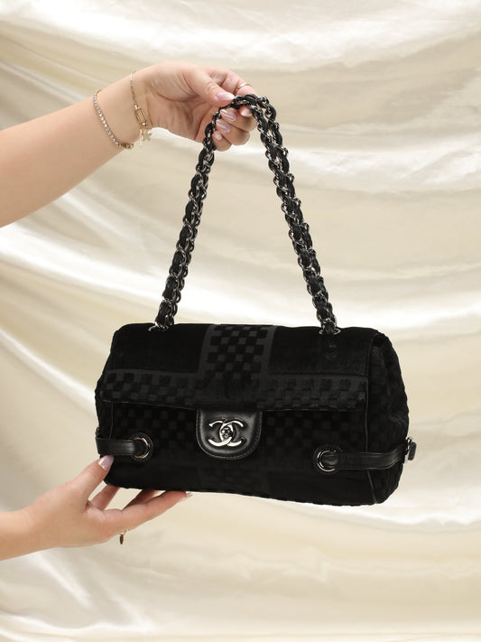 Chanel Velvet Checkered Chain Flap Bag