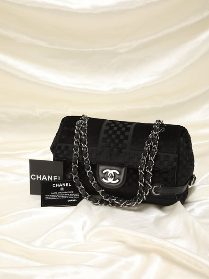 Chanel Velvet Checkered Chain Flap Bag