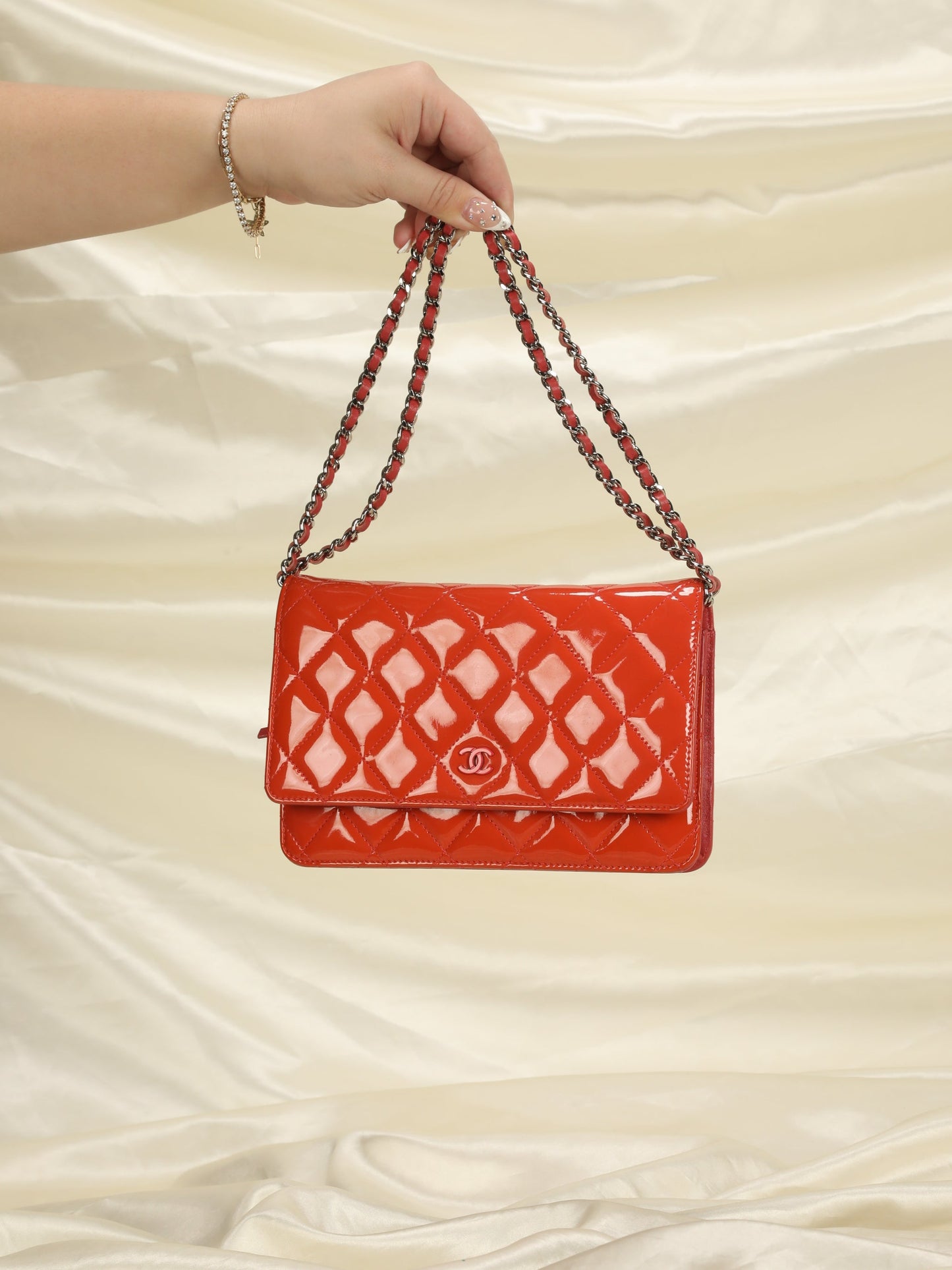 Chanel Tangerine Patent Wallet on Chain