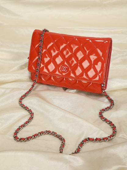 Chanel Tangerine Patent Wallet on Chain