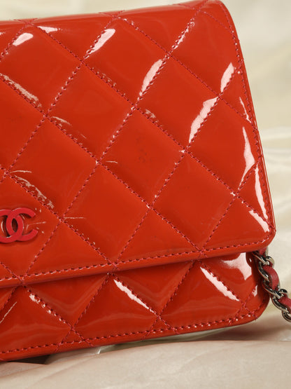 Chanel Tangerine Patent Wallet on Chain