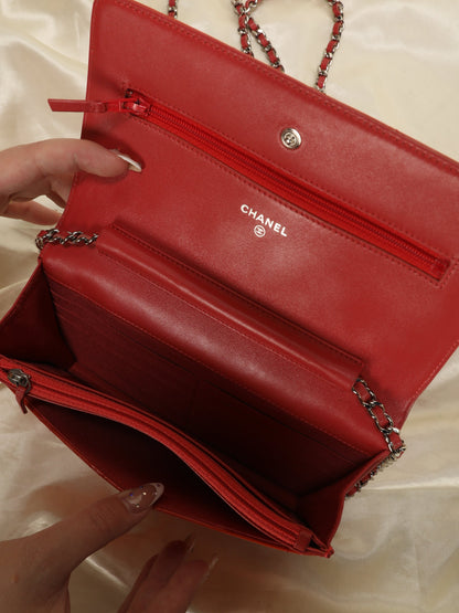 Chanel Tangerine Patent Wallet on Chain