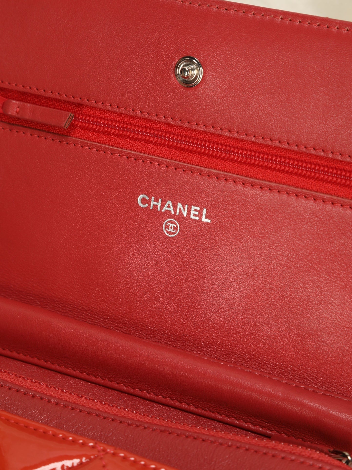 Chanel Tangerine Patent Wallet on Chain