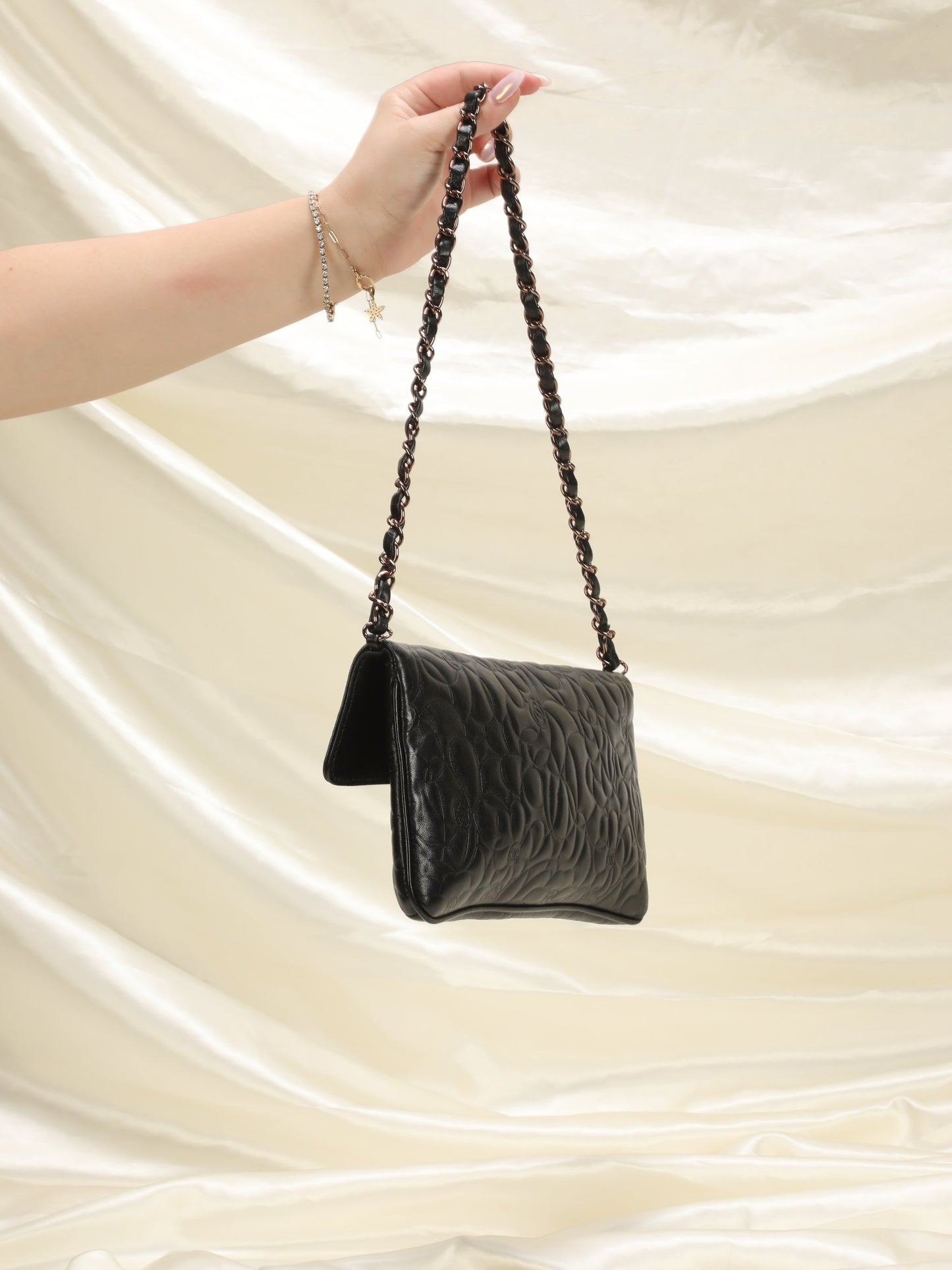 Extremely Rare Chanel Rose Gold Lambskin Camellia Flap Bag