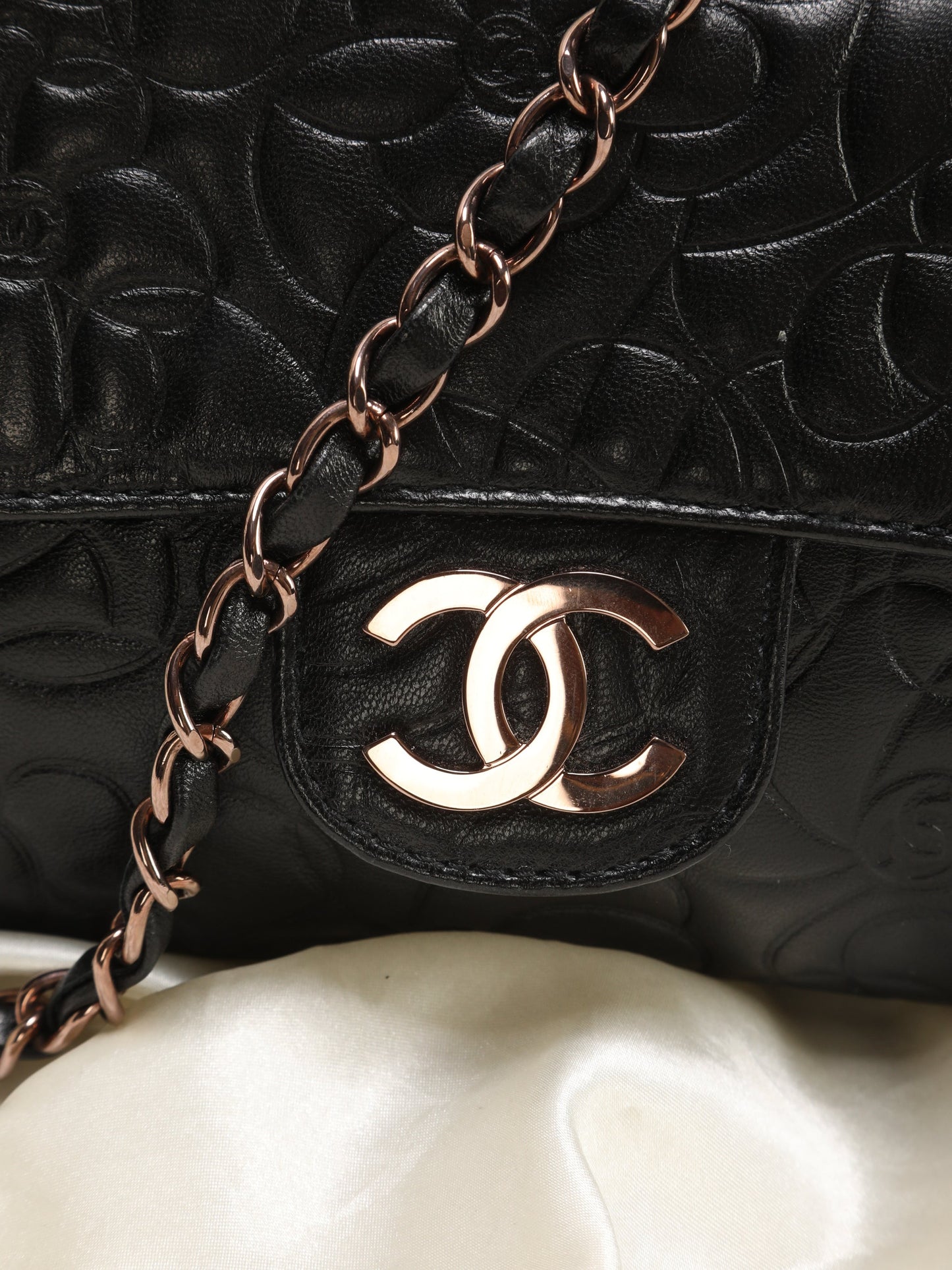 Extremely Rare Chanel Rose Gold Lambskin Camellia Flap Bag