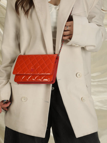 Chanel Tangerine Patent Wallet on Chain