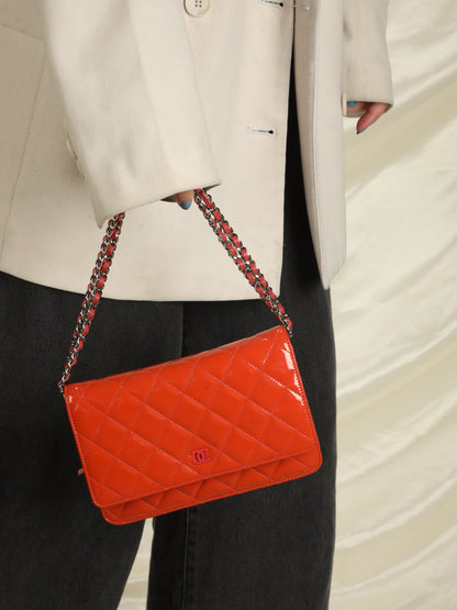 Chanel Tangerine Patent Wallet on Chain