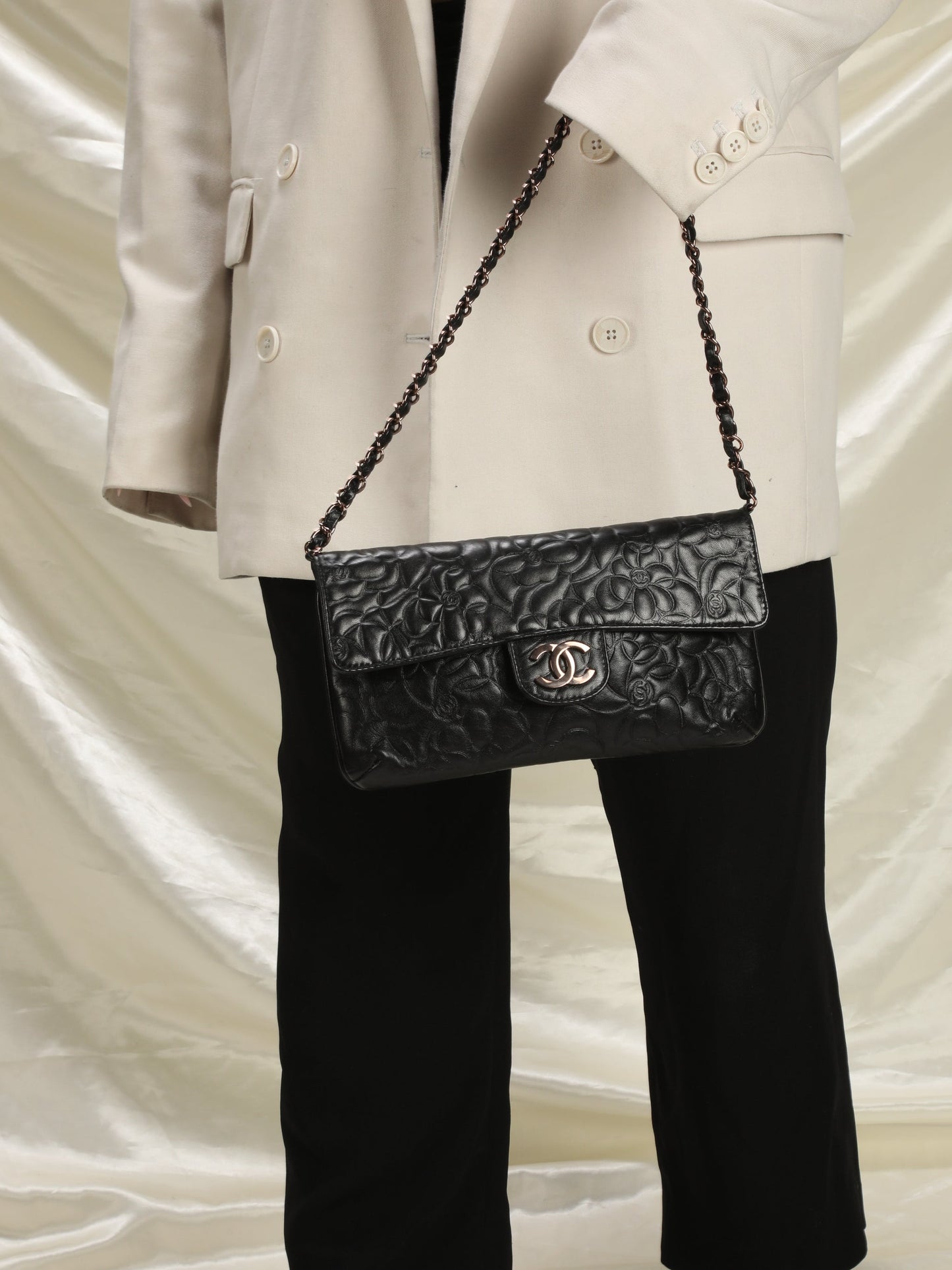 Extremely Rare Chanel Rose Gold Lambskin Camellia Flap Bag