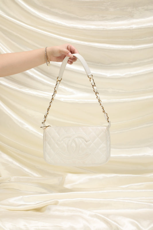 Chanel White Caviar Pochette