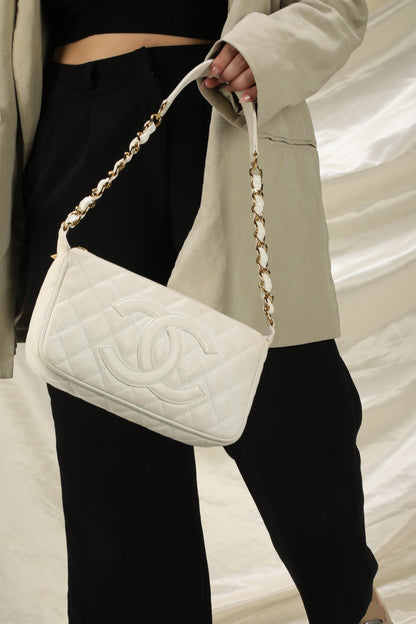 Chanel White Caviar Pochette